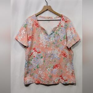Kim Roger Perfectly Soft Floral Top Women's XL Peach Blue Cottagecore Peasant